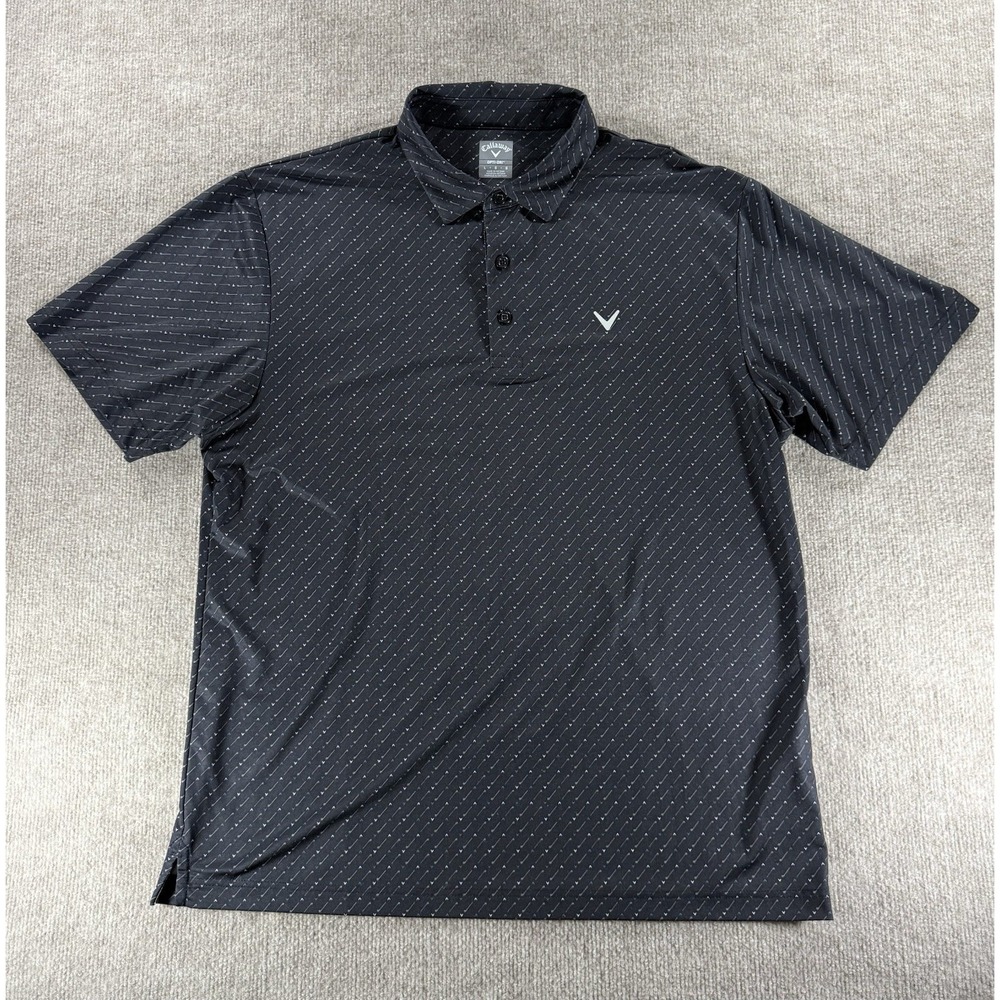 Callaway Opti-Dri Golf Polo Shirt Men's Large Black Golf Club Print Stretch